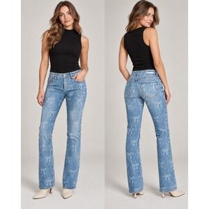 Baykan Denim Sample Ribbon Jeans 1 of a Kind Bow Pattern Coquette Y2K Balletcore